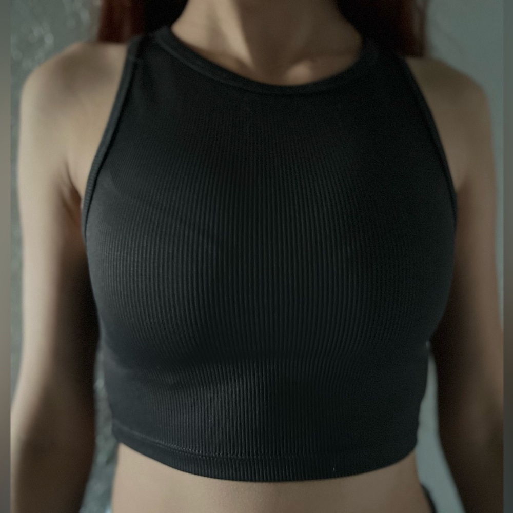 Divided Black Ribbed Muscle Tank Top